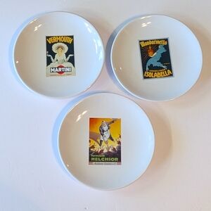 3 Pottery Barn Vintage Alcohol Poster Art Plates